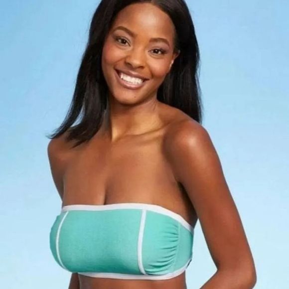 Kono Sol Terry Cloth Turquoise/White Bikini Swim Set, Removable Straps NWT XL - Picture 3 of 9